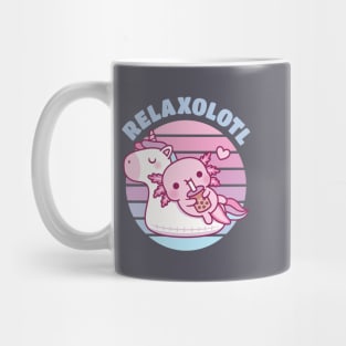 Cute Axolotl Chilling On Unicorn Pool Float Relaxolotl Mug